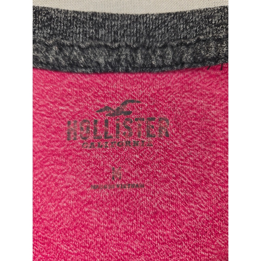 Hollister Mens Short Sleeve Raglan T-Shirt Pink Gray Heathered Logo Size M - Picture 2 of 10